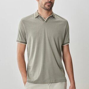 Robert Barakett Olive Birdeye Knit Open Collar Polo
